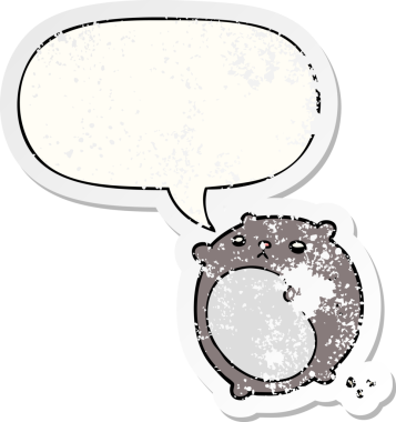 Konuşma baloncuğu olan çizgi film ayısı bir insan tarafından çizilmiş sıkıntılı eski bir çıkartma