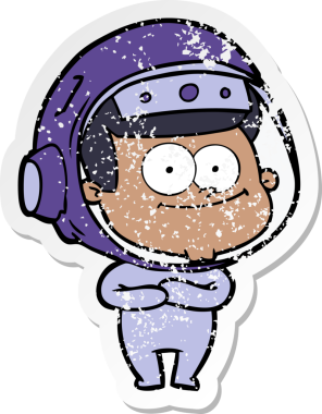 Bir insan tarafından çizilmiş mutlu bir astronot karikatürü.