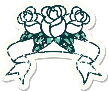 Bir insan tarafından çizilmiş bir buket çiçeğin bayrağını taşıyan eski bir etiket.