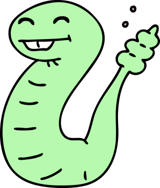 Bir insan tarafından çizilmiş mutlu bir yılanın çizgi filmi.