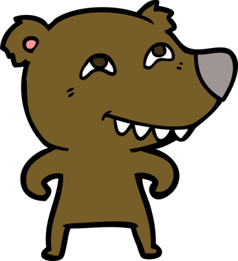 Bir insan tarafından çizilmiş dişleri gösteren çizgi film ayısı.