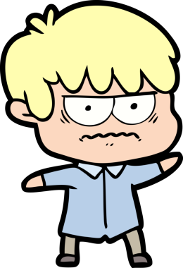 Bir insan tarafından çizilmiş sinirli çizgi film çocuğu.