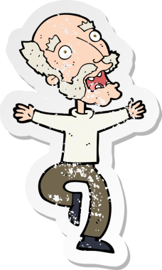 Bir karikatürün gerilimli çıkartması. Yaşlı bir adam bir insan tarafından çizilmiş.