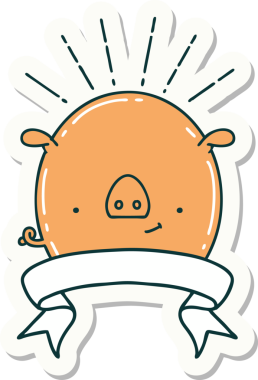 Bir insan tarafından çizilmiş dövme stili bir domuzun çıkartması.