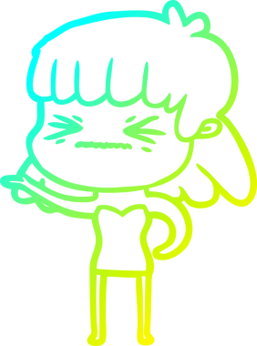 Bir insan tarafından çizilmiş kızgın bir kızın soğuk çizgi çizimi.