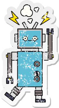 Bir insan tarafından çizilmiş sevimli bir çizgi film robotunun sıkıntılı çıkartması.
