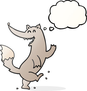 Serbest çizim düşünce balonu çizgi filmi mutlu kurt dansı bir insan tarafından çizildi.