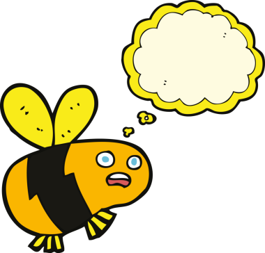 Bir insan tarafından çizilmiş düşünce balonlu çizgi film arısı.