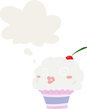 Düşünce baloncuğu olan, insan tarafından çizilmiş bir kek.