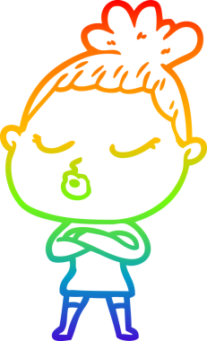 Gökkuşağı gradyan çizgi çizimi bir insan tarafından çizilmiş sakin bir kadın