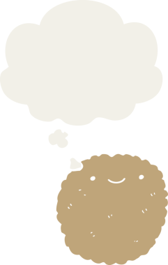 Düşünce baloncuklu çizgi film bisküvisi insan tarafından çizilmiş.