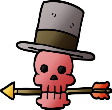 karikatür karalama kafatası ve bir insan tarafından çizilmiş ok