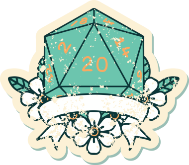 Retro Dövme Biçimi Doğal 20 kritik vuruş D20 zar bir insan tarafından çizildi