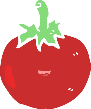 Bir insan tarafından çizilmiş düz renk çizgi film domatesi.