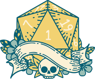 Retro Dövme Biçimi Doğal Bir d20 zar bir insan tarafından çizildi