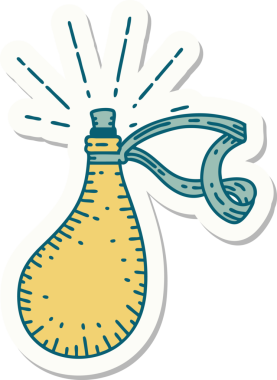 Dövme stili eski deri su şişesi bir insan tarafından çizilmiş.