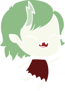 Bir insan tarafından çizilmiş düz renkli çizgi film gülen vampir kız.