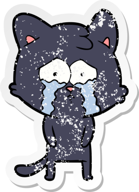 Bir insan tarafından çizilmiş, ağlayan bir kedinin sıkıntılı çıkartması.