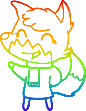 gökkuşağı gradyanı çizimi bir insan tarafından çizilmiş mutlu bir tilki çizgi filmi.