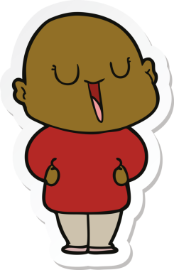 Bir insan tarafından çizilmiş mutlu, kel bir adamın çıkartması.