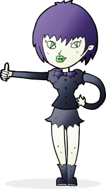 Bir insan tarafından çizilmiş işaret veren vampir kız.