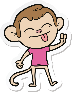 Bir insan tarafından çizilmiş barış işareti yapan komik bir maymun çıkartması.