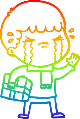 Gökkuşağı gradyan çizimi bir insan tarafından çizilmiş ağlayan bir karikatür adamı çiziyor.