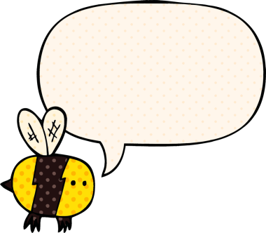 Bir insan tarafından çizilmiş çizgi roman tarzında konuşma balonu olan çizgi film arısı.