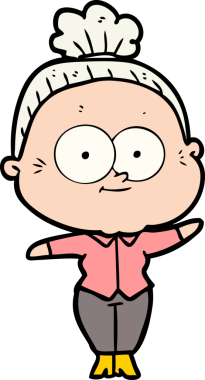 Bir insan tarafından çizilmiş mutlu yaşlı kadın çizgi filmi.