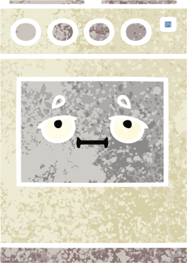 Bir insan tarafından çizilmiş mutfak fırınının retro çizim tarzı karikatürü.