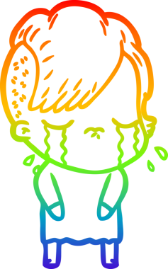 Gökkuşağının gradyan çizimi bir insan tarafından çizilmiş ağlayan bir kız çizgi filmi.