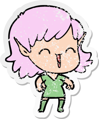 Bir insan tarafından çizilmiş karikatür elf kızının sıkıntılı çıkartması.