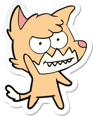 Bir insan tarafından çizilmiş sırıtan tilki çizgi filminin çıkartması