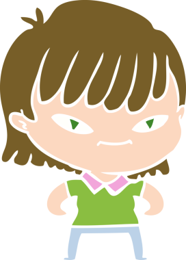 Bir insan tarafından çizilmiş düz renkli karikatür kadın