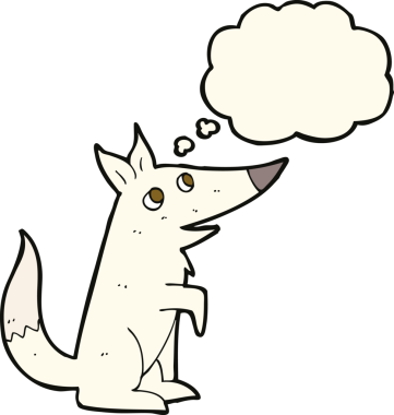 Bir insan tarafından çizilmiş düşünce baloncuğu olan bir kurt yavrusu.