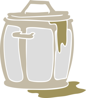 Kirli çöp tenekesinin bir insan tarafından çizilmiş düz renk çizimi