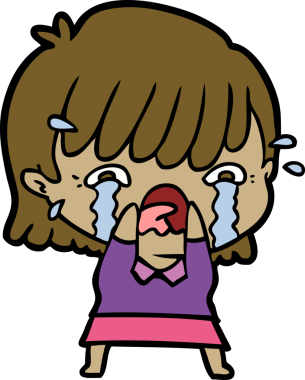 Bir insan tarafından çizilmiş ağlayan çizgi film kızı.