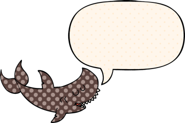 Bir insan tarafından çizilmiş çizgi roman tarzında konuşma balonu olan çizgi film köpekbalığı.