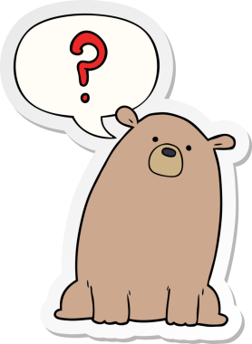 Bir insan tarafından çizilmiş konuşma baloncuğu çıkartmalı çizgi film meraklısı ayı.