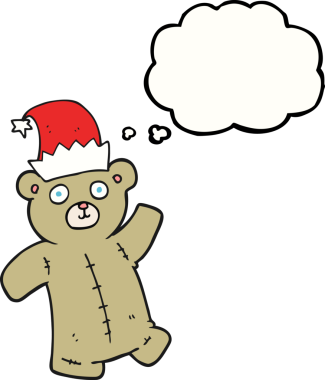 İnsan tarafından çizilmiş bir noel şapkası takan oyuncak ayı.