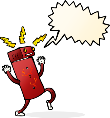 Bir insan tarafından çizilmiş konuşma balonu olan çizgi film robotu.