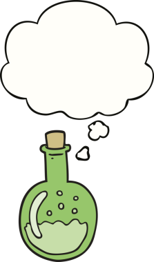 Bir insan tarafından çizilmiş düşünce baloncuklu karikatür iksiri