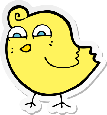 Bir insan tarafından çizilmiş komik bir kuşun çıkartması.