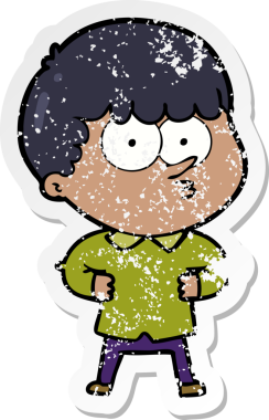 Bir insan tarafından çizilmiş, sıkıntılı bir çizgi film çıkartması.