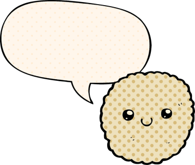 Bir insan tarafından çizilmiş çizgi roman tarzında konuşma baloncuklu çizgi film bisküvisi.