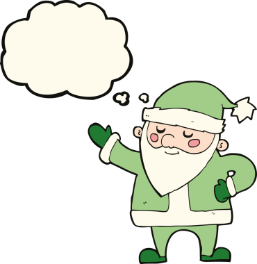 Bir insan tarafından çizilmiş düşünce baloncuklu Noel Baba çizgi filmi.