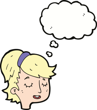 Bir insan tarafından çizilmiş düşünce kabarcığı olan güzel bir kadın yüzü.