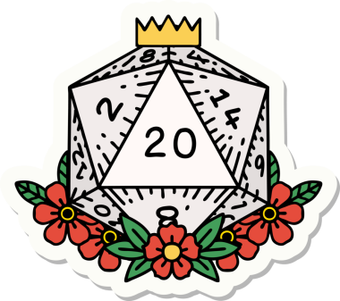 Bir insan tarafından çizilmiş 20 D20 zarının etiketi.