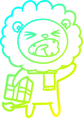 Bir insan tarafından çizilmiş bir karikatür aslanının soğuk gradyan çizimi.