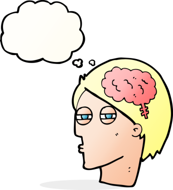 Bir insan tarafından çizilen düşünce baloncuğuyla dikkatlice düşünen bir çizgi film adamı.